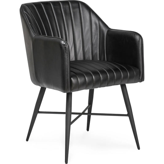 Leon Leather Dining Chair by Classic Home in jet black. Made from top grain buffalo leather in a modern style.