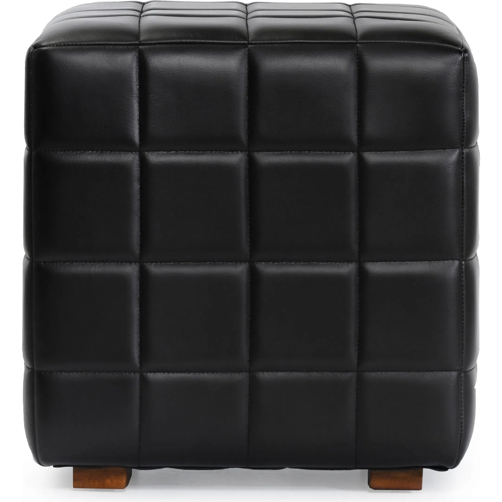Briar 18" Square Tufted Leather Ottoman by Classic Home in black. Made from top grain leather, mango wood in a modern style.