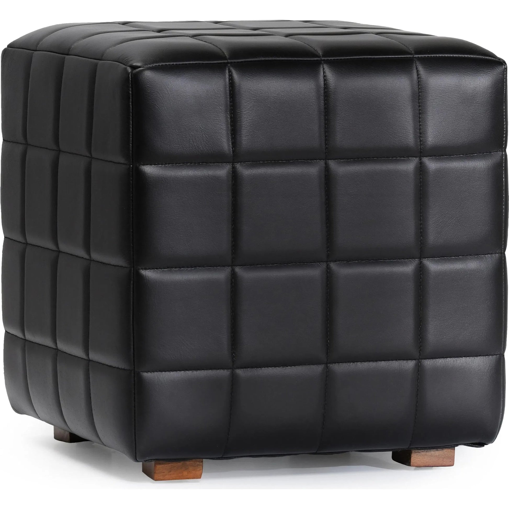 Briar 18" Square Tufted Leather Ottoman by Classic Home in black. Made from top grain leather, mango wood in a modern style.