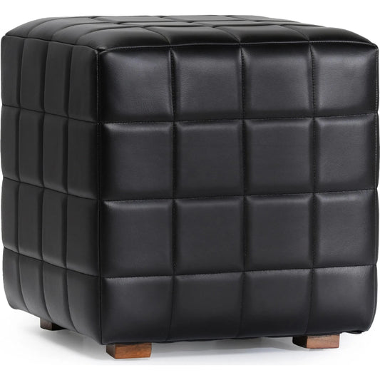 Briar 18" Square Tufted Leather Ottoman by Classic Home in black. Made from top grain leather, mango wood in a unique style.