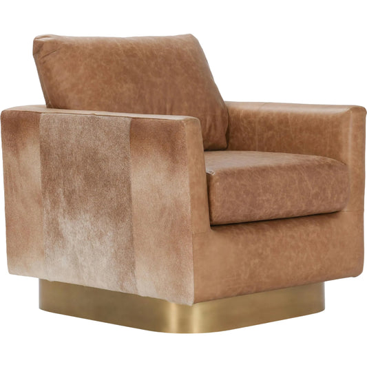 Lathe Leather and Hide Accent Chair by Classic Home. Made from top grain leather, hair on hide, iron in a traditional style.
