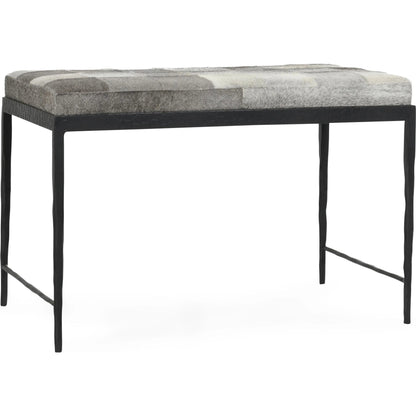 Achen Leather Hide Ottoman Bench by Classic Home. Made from hair on hide, iron in a transitional style.