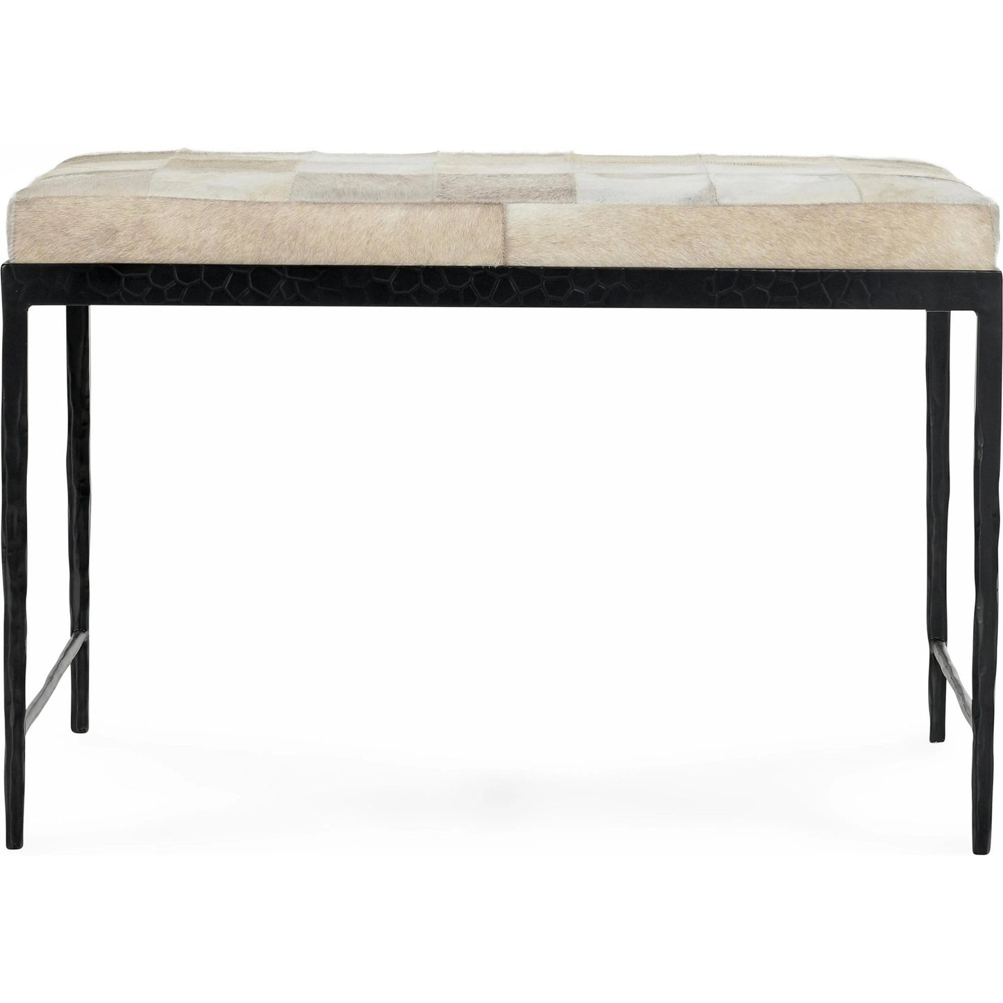 006 SI-2238885 | Additional Silo | Achen Leather Hide Ottoman Bench by Classic Home. Made from hair on hide, iron in a transitional style.