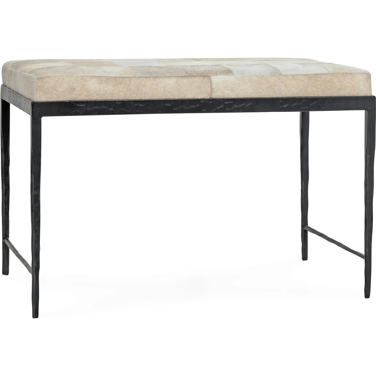 002 SI-2238885 | Primary Silo | Achen Leather Hide Ottoman Bench by Classic Home. Made from hair on hide, iron in a transitional style.