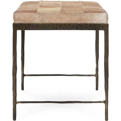 Achen Leather Hide Ottoman Bench by Classic Home. Made from hair on hide, iron in a transitional style.