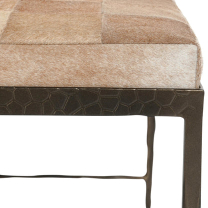Achen Leather Hide Ottoman Bench by Classic Home. Made from hair on hide, iron in a transitional style.