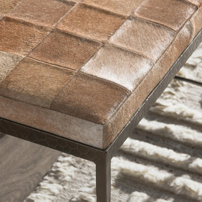 Achen Hair on Hide Bench by Classic Home. Made from hair on hide, iron in a transitional style.