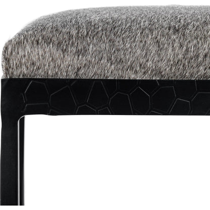 Bose Hide Leather Counter Stool by Classic Home. Made from embossed hammered iron, hair on hide in a modern style.
