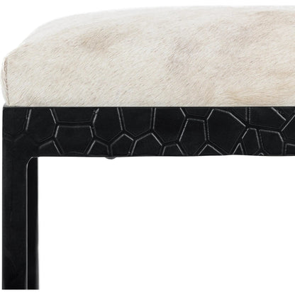 Bose Hide Leather Counter Stool by Classic Home. Made from embossed hammered iron, hair on hide in a modern style.