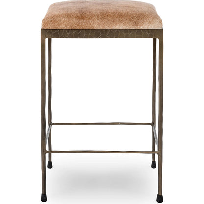 Bose Hide Leather Counter Stool by Classic Home. Made from embossed hammered iron, hair on hide in a modern style.