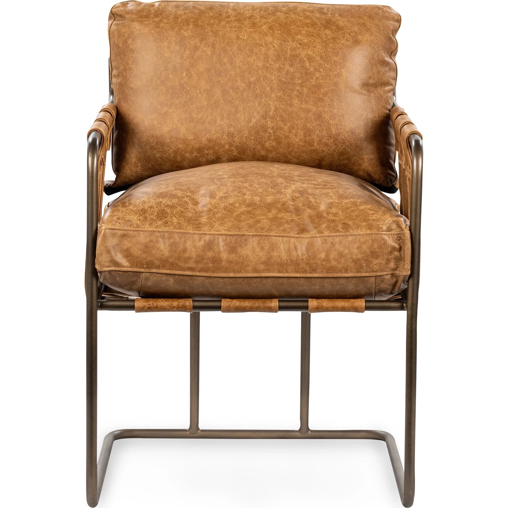 Strapling Leather Dining Chair by Classic Home. Made from top grain leather, iron in a traditional style.