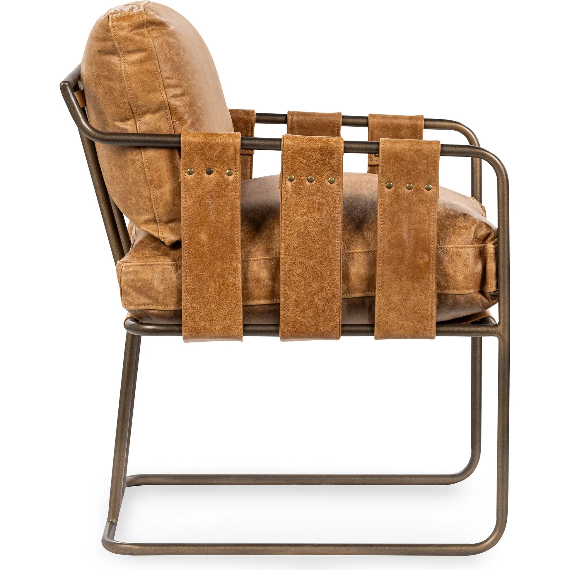 Strapling Leather Dining Chair by Classic Home. Made from top grain leather, iron in a traditional style.