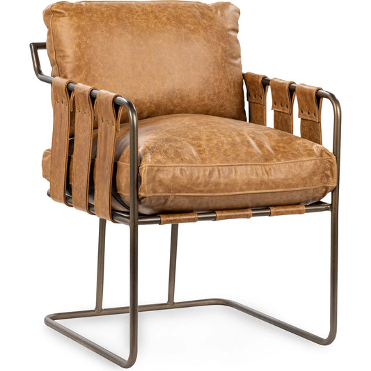 Strapling Leather Dining Chair by Classic Home. Made from top grain leather, iron in a unique style.