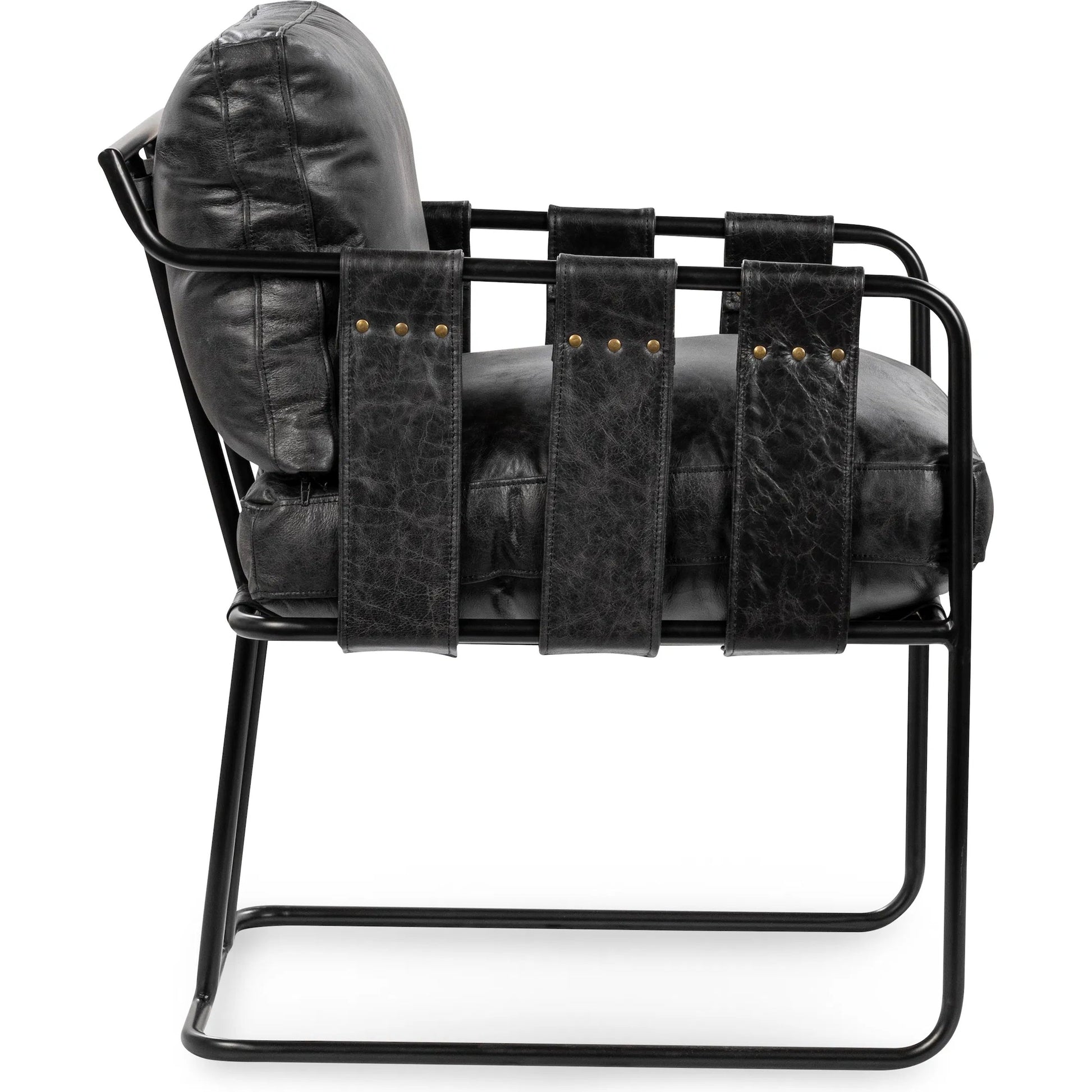 Strapling Leather Dining Chair by Classic Home. Made from top grain leather, iron in a traditional style.