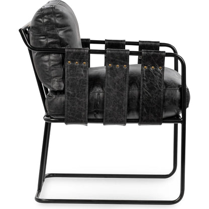 Strapling Leather Dining Chair by Classic Home. Made from top grain leather, iron in a traditional style.