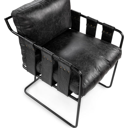 Strapling Leather Dining Chair by Classic Home. Made from top grain leather, iron in a traditional style.