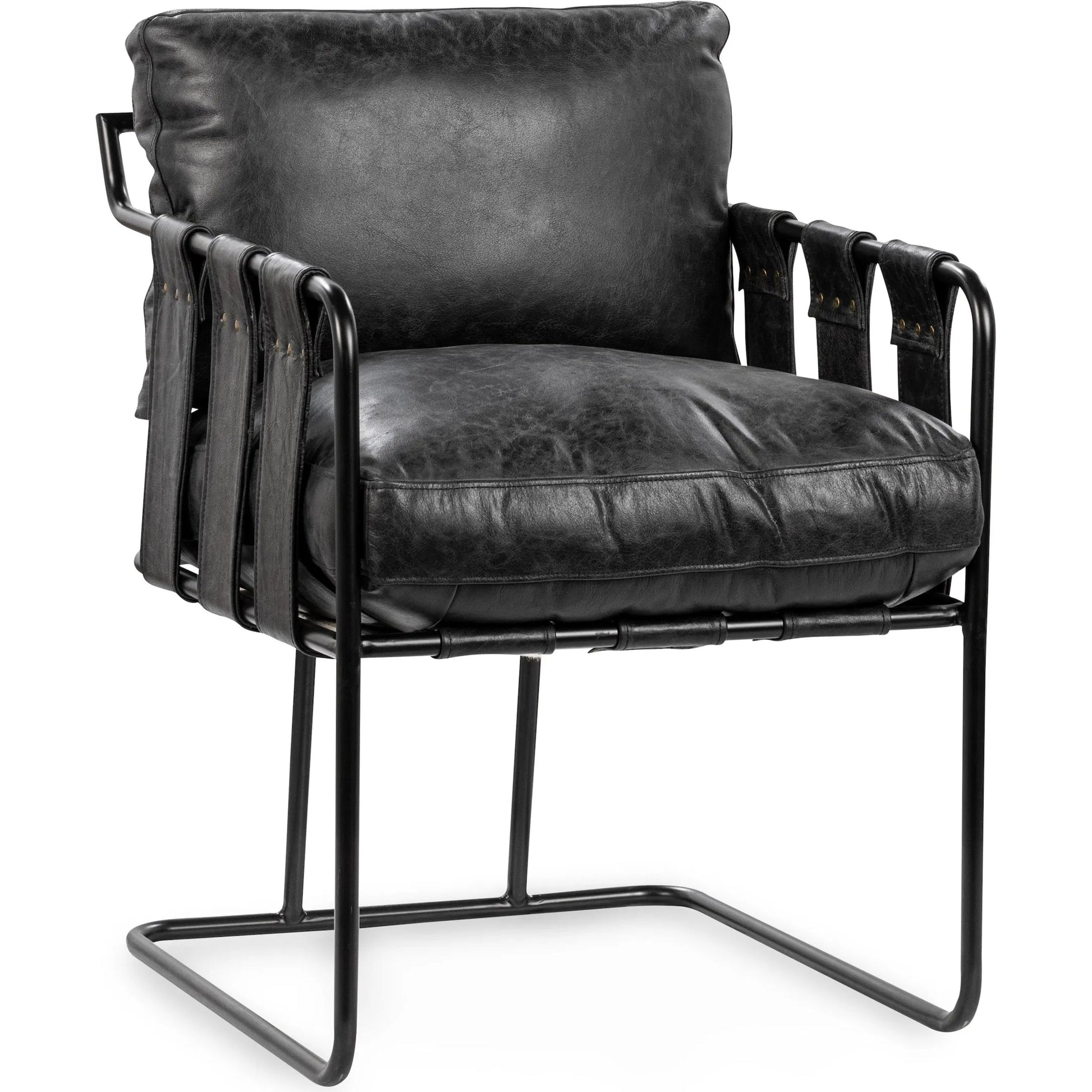 Strapling Leather Dining Chair by Classic Home. Made from top grain leather, iron in a traditional style.