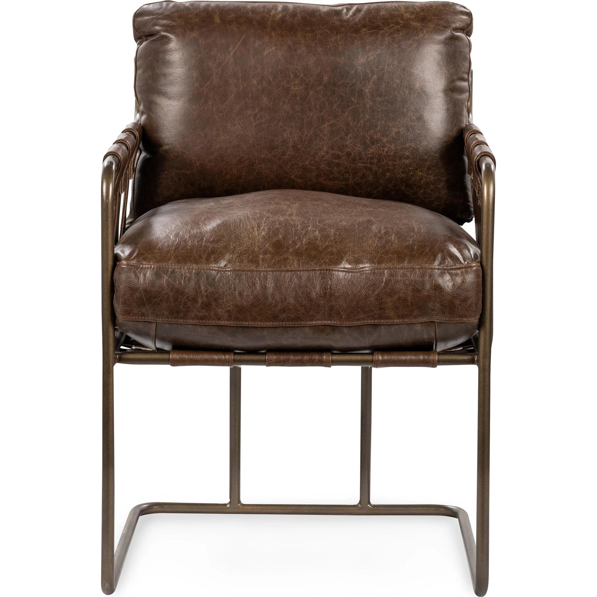 Strapling Leather Dining Chair by Classic Home. Made from top grain leather, iron in a traditional style.