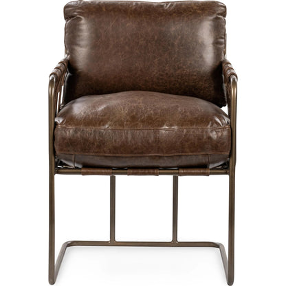 Strapling Leather Dining Chair by Classic Home. Made from top grain leather, iron in a traditional style.