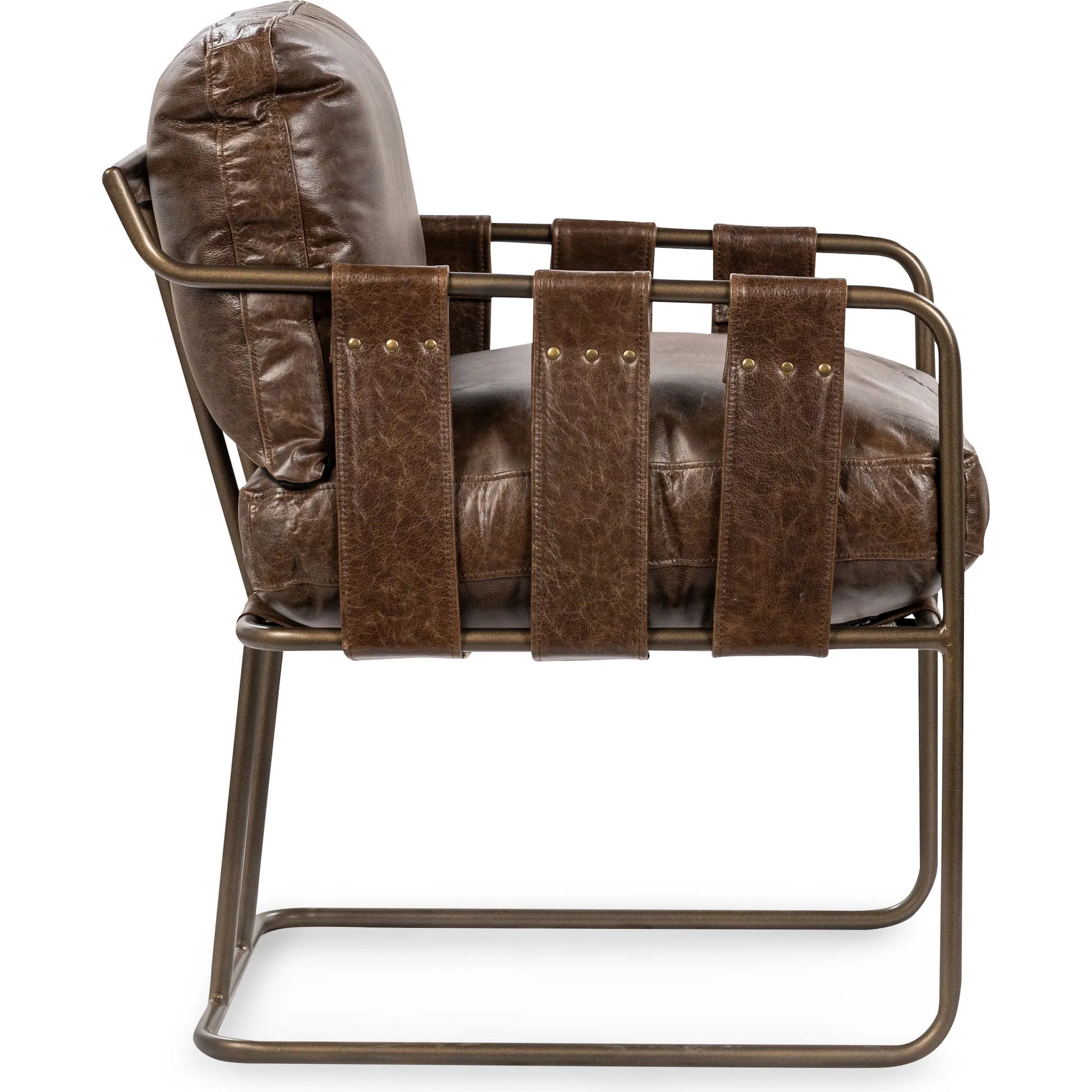 Strapling Leather Dining Chair by Classic Home. Made from top grain leather, iron in a traditional style.