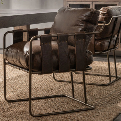 Strapling Leather Dining Chair by Classic Home. Made from top grain leather, iron in a traditional style.