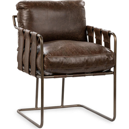 Strapling Leather Dining Chair by Classic Home. Made from top grain leather, iron in a traditional style.