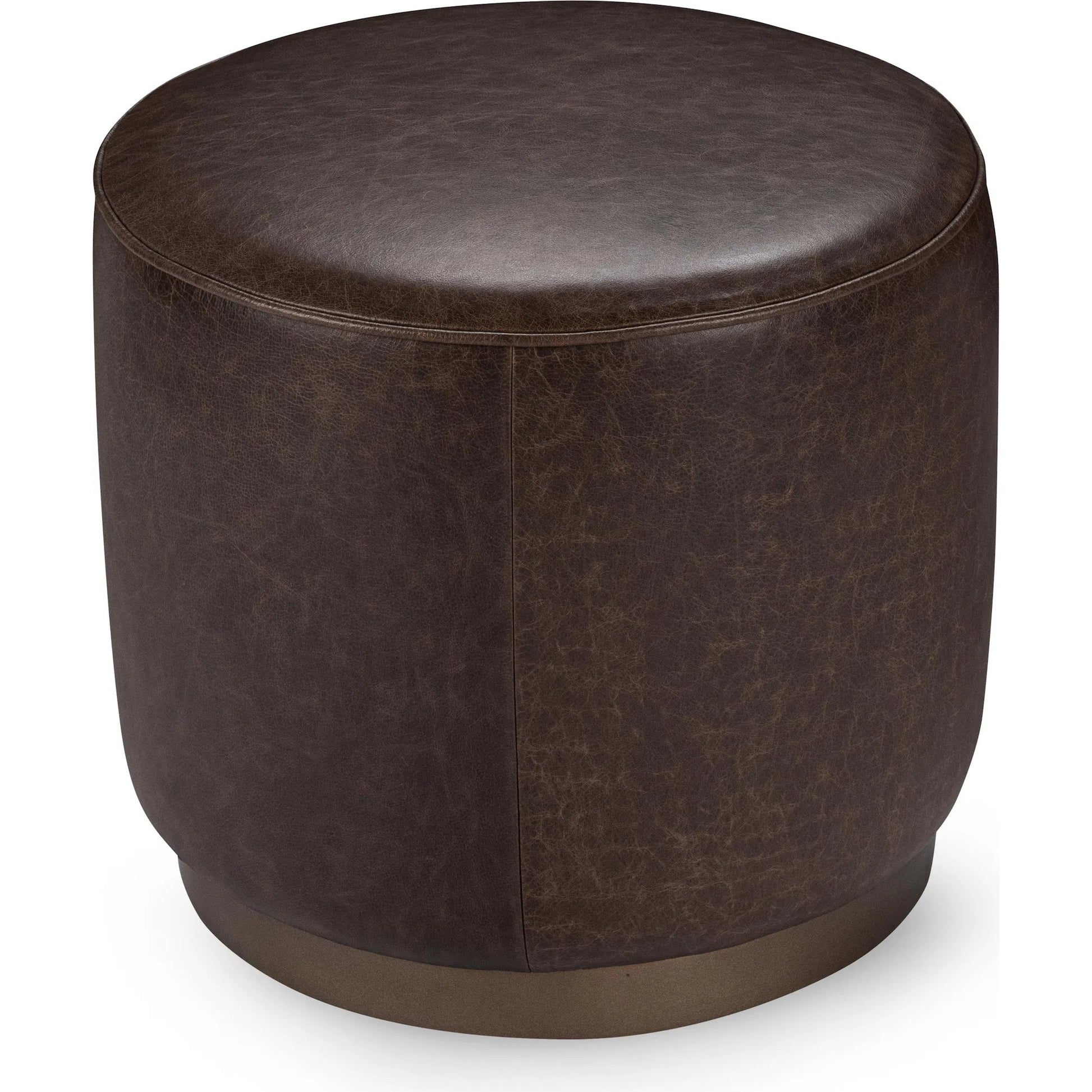 Clair Leather Round End Table by Classic Home in brown, brass. Made from top grain leather in a unique style.