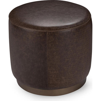 Clair Leather Round End Table by Classic Home in brown, brass. Made from top grain leather in a unique style.