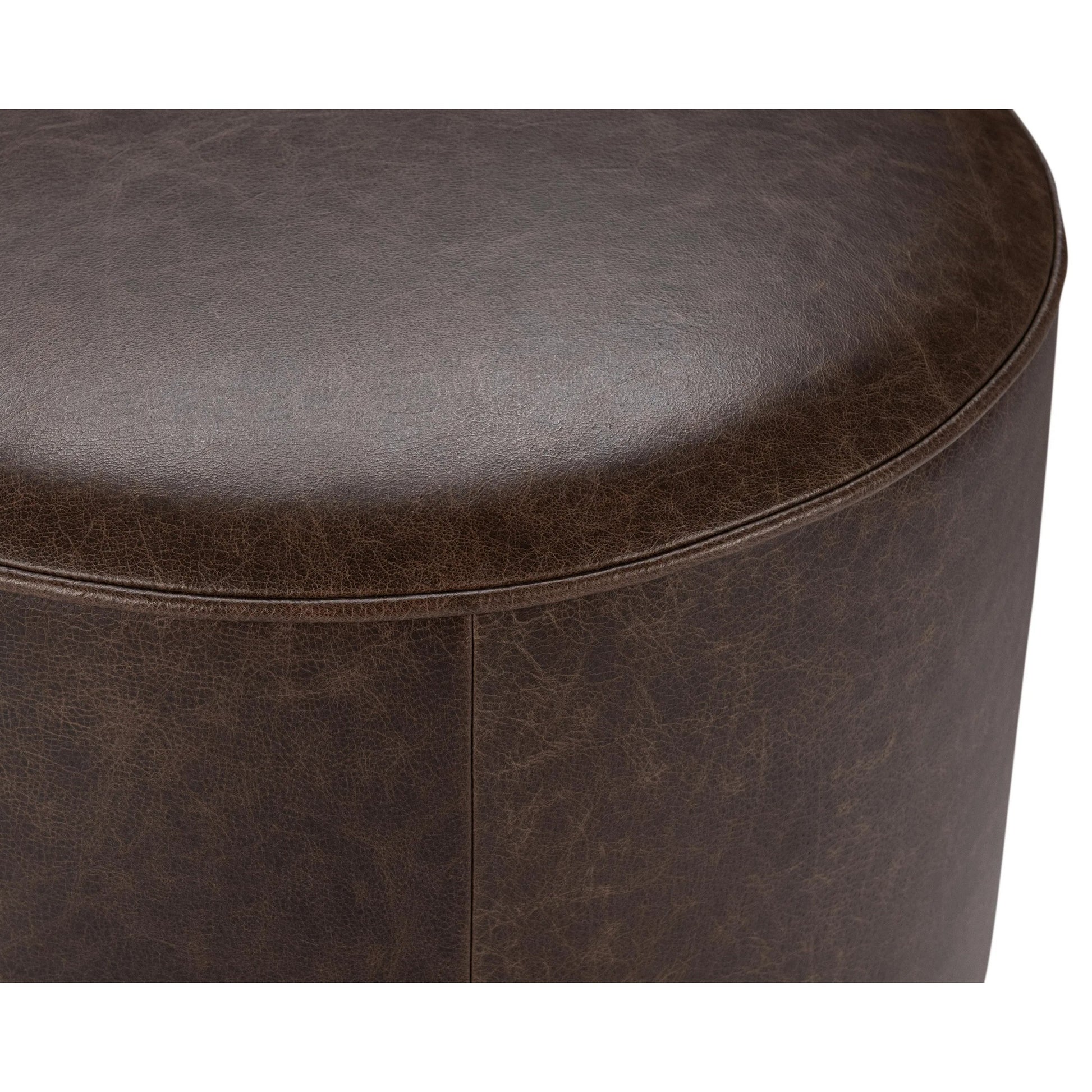 Clair Leather Round End Table by Classic Home in brown, brass. Made from top grain leather in a unique style.