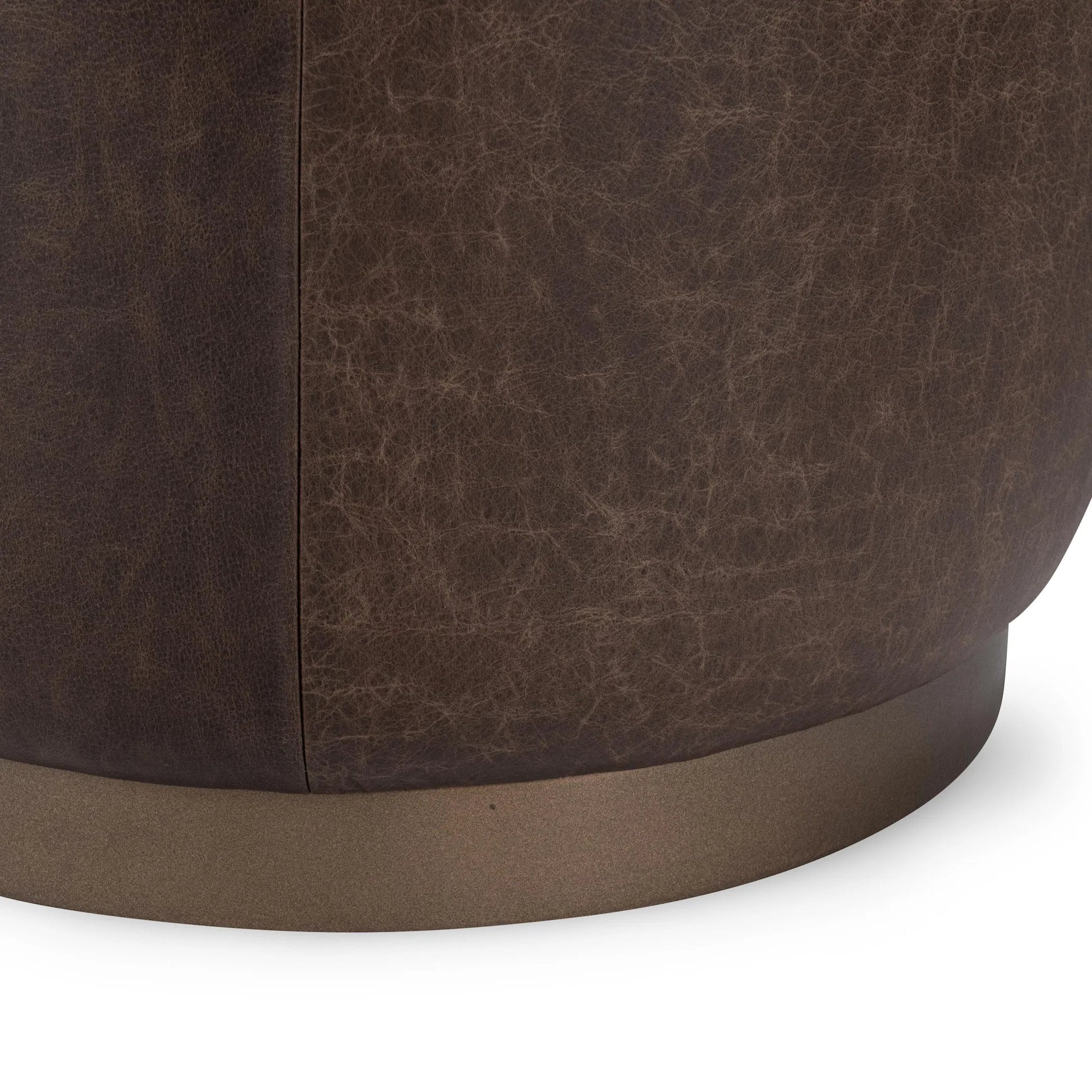 Clair Leather Round End Table by Classic Home in brown, brass. Made from top grain leather in a unique style.