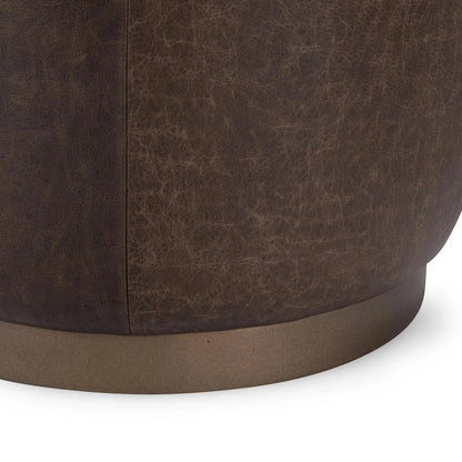 Clair Leather Round End Table by Classic Home in brown, brass. Made from top grain leather in a unique style.