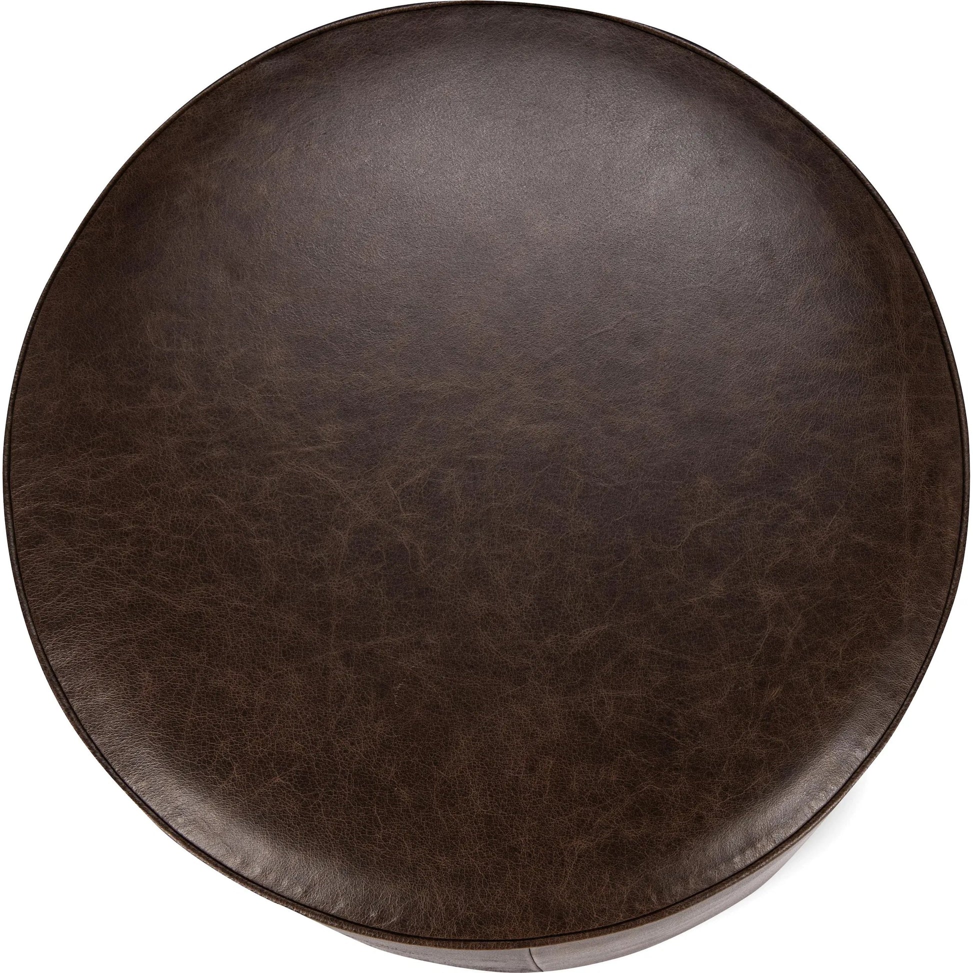 Clair Leather Round End Table by Classic Home in brown, brass. Made from top grain leather in a unique style.