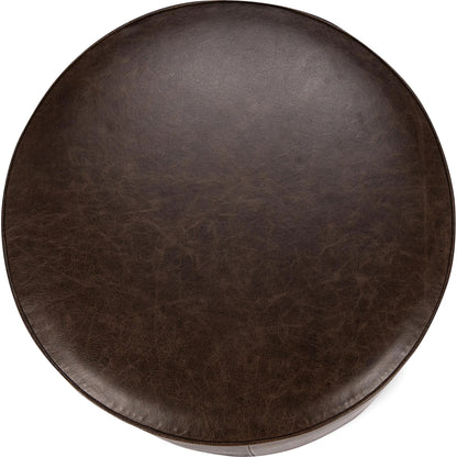 Clair Leather Round End Table by Classic Home in brown, brass. Made from top grain leather in a unique style.