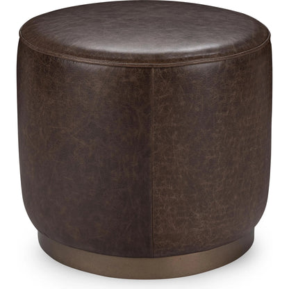 Clair Leather Round End Table by Classic Home in brown, brass. Made from top grain leather in a unique style.