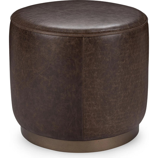 001 None | Unknown | Clair Leather Round End Table by Classic Home in brown, brass. Made from top grain leather in a unique style.