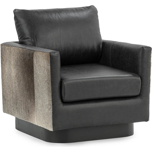 Lathe Leather and Hide Accent Chair by Classic Home. Made from top grain leather, hair on hide, iron in a traditional style.
