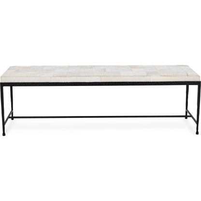 Achen Hair on Hide Bench by Classic Home. Made from hair on hide, iron in a transitional style.