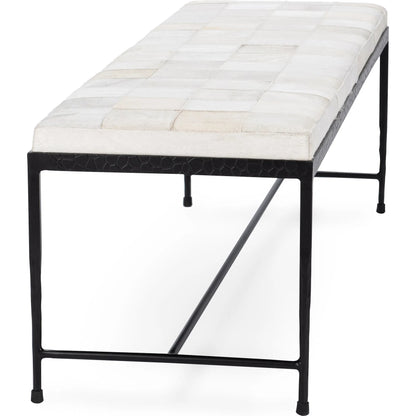 Achen Hair on Hide Bench by Classic Home. Made from hair on hide, iron in a transitional style.