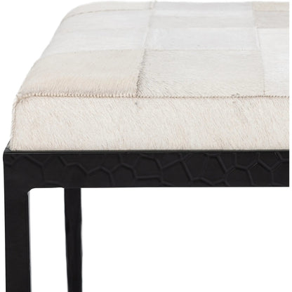 Achen Hair on Hide Bench by Classic Home. Made from hair on hide, iron in a transitional style.