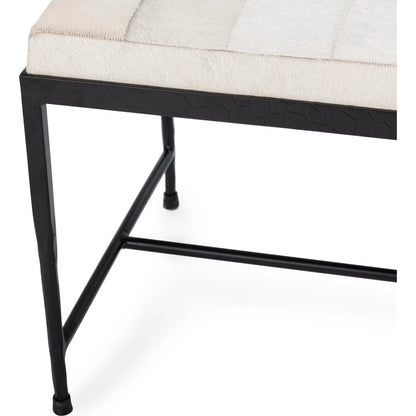 Achen Hair on Hide Bench by Classic Home. Made from hair on hide, iron in a transitional style.