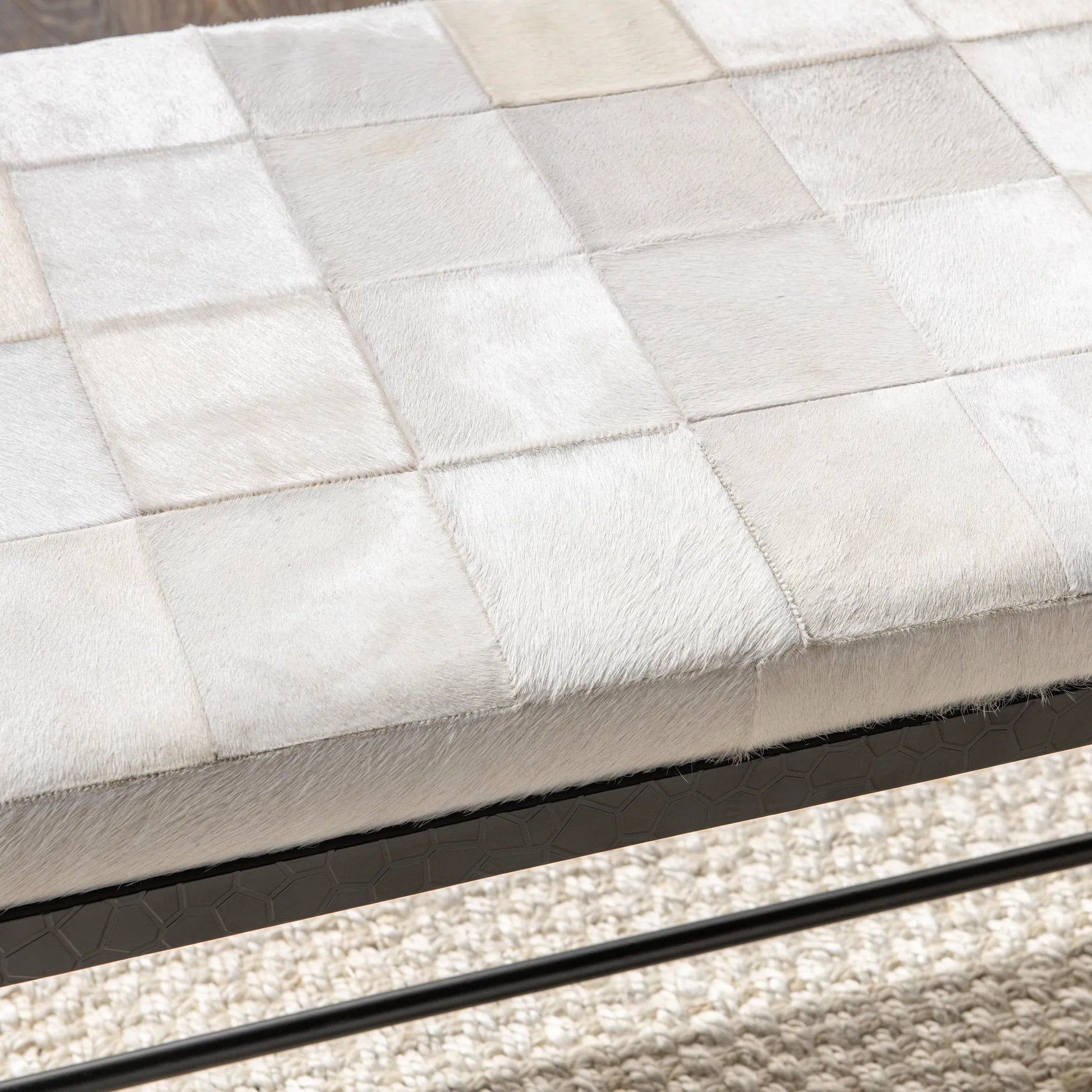 Achen Hair on Hide Bench by Classic Home. Made from hair on hide, iron in a transitional style.