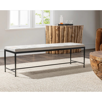 Achen Hair on Hide Bench by Classic Home. Made from hair on hide, iron in a transitional style.