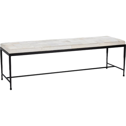 Achen Hair on Hide Bench by Classic Home. Made from hair on hide, iron in a transitional style.