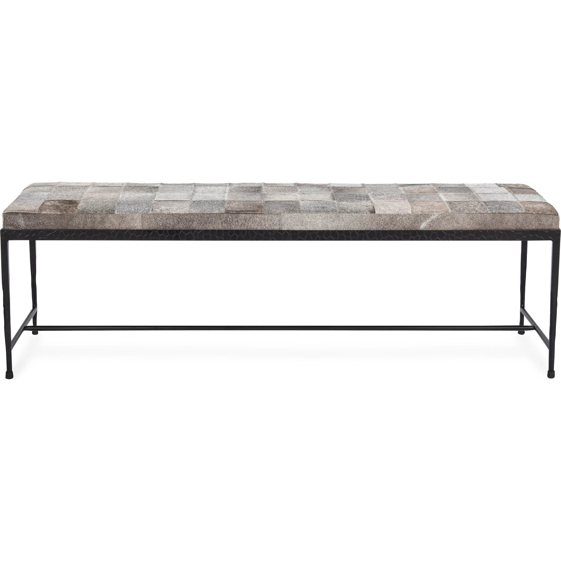 Achen Hair on Hide Bench by Classic Home. Made from hair on hide, iron in a transitional style.