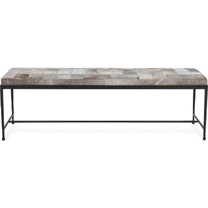 Achen Hair on Hide Bench by Classic Home. Made from hair on hide, iron in a transitional style.