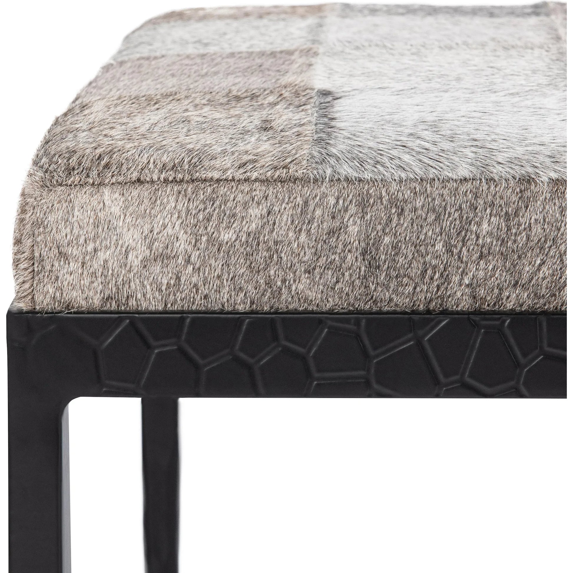 Achen Hair on Hide Bench by Classic Home. Made from hair on hide, iron in a transitional style.