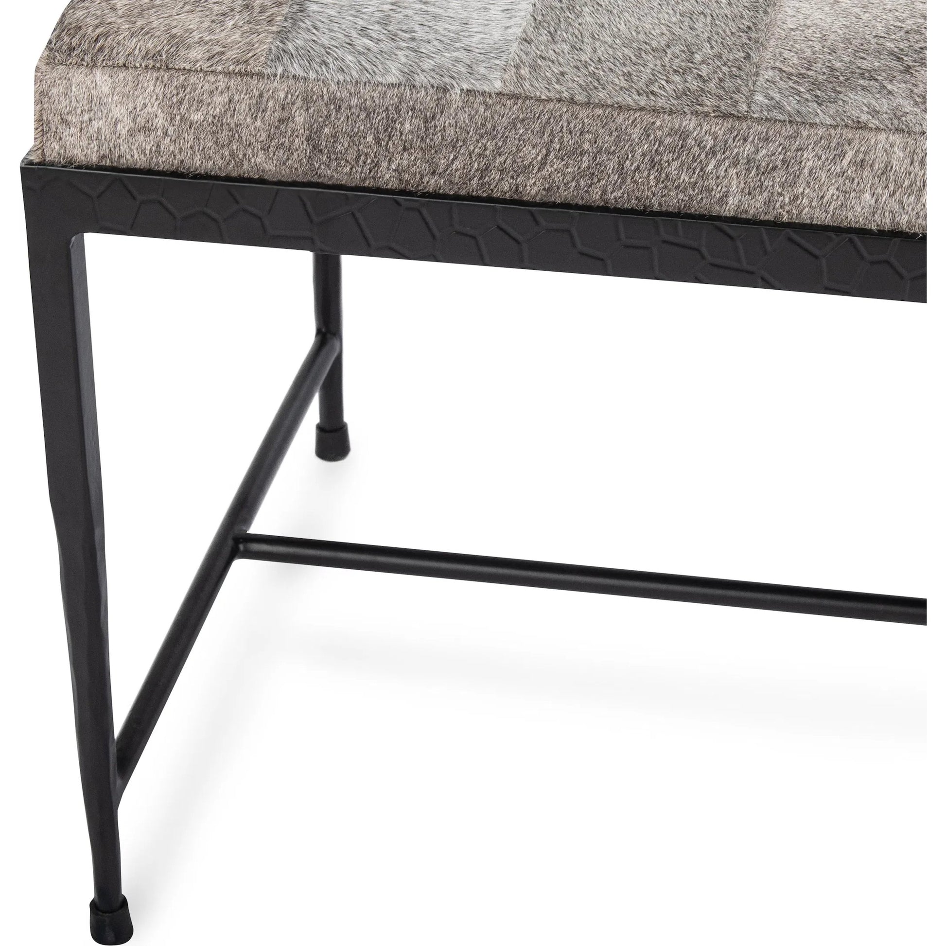 Achen Hair on Hide Bench by Classic Home. Made from hair on hide, iron in a transitional style.