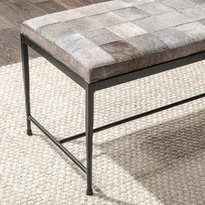 Achen Hair on Hide Bench by Classic Home. Made from hair on hide, iron in a transitional style.