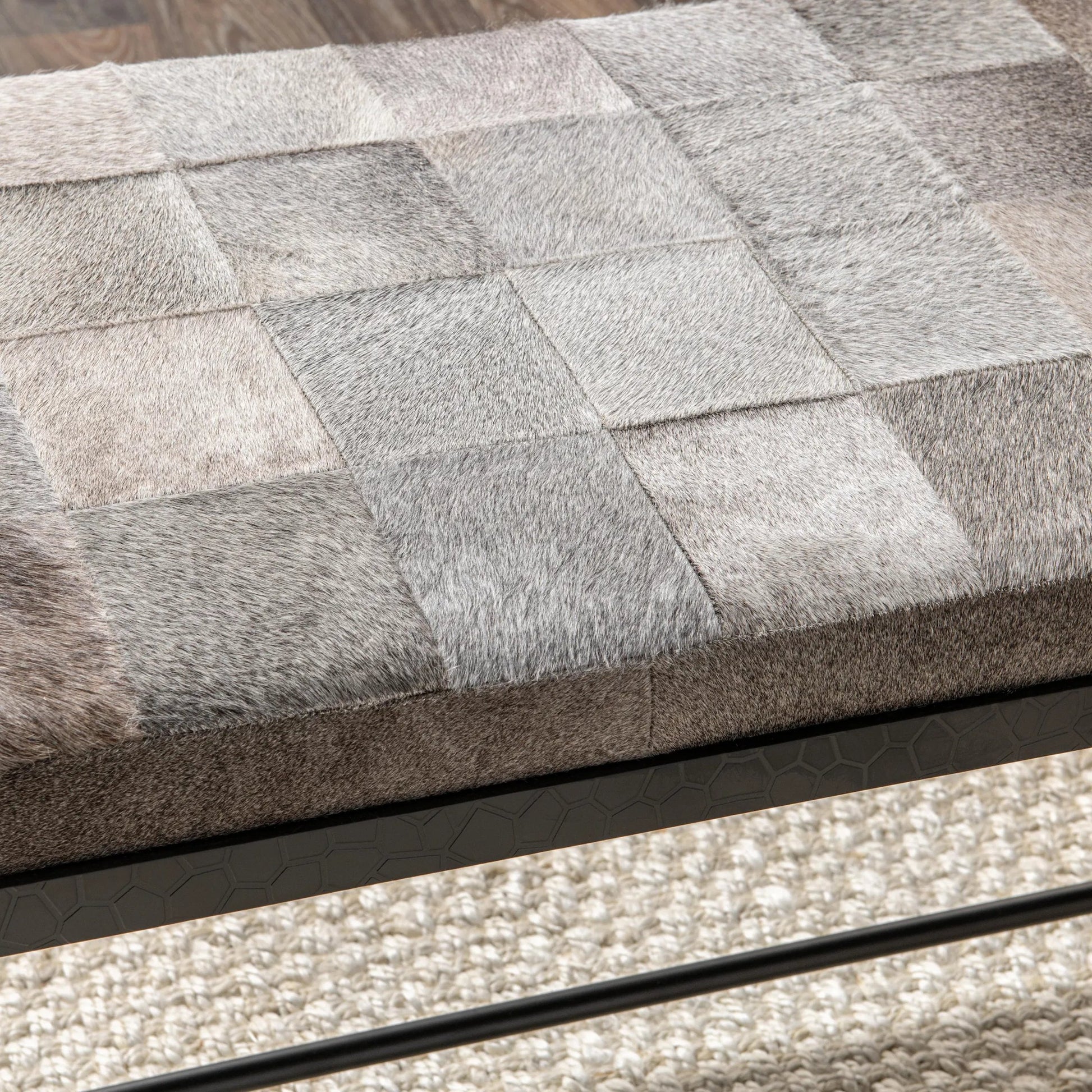 Achen Hair on Hide Bench by Classic Home. Made from hair on hide, iron in a transitional style.