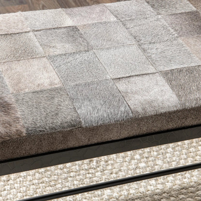 Achen Hair on Hide Bench by Classic Home. Made from hair on hide, iron in a transitional style.